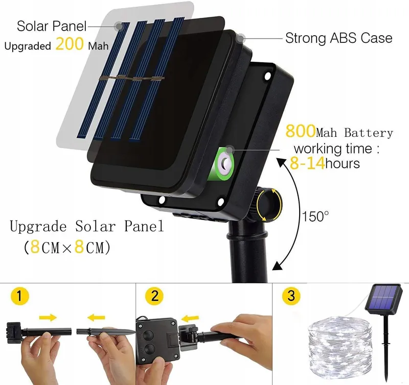 USEBER Solar Lichtsnoer 2x14M 120 LED Buiten Balkon Tuin — foto 7