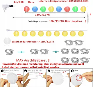STARRYEVER LED Lampions Buiten 12M 11 Modi Afstandsbediening 40 LED — miniatuur 6