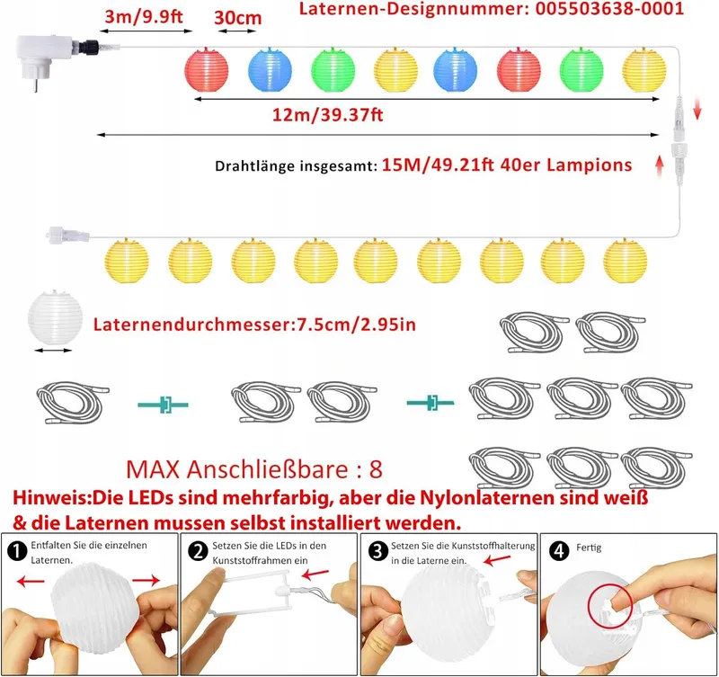 STARRYEVER LED Lampions Buiten 12M 11 Modi Afstandsbediening 40 LED — foto 6