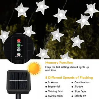 NINONLY Solar Lichtketting 14m 120 LED Sterren Buiten 8 Standen — miniatuur 3