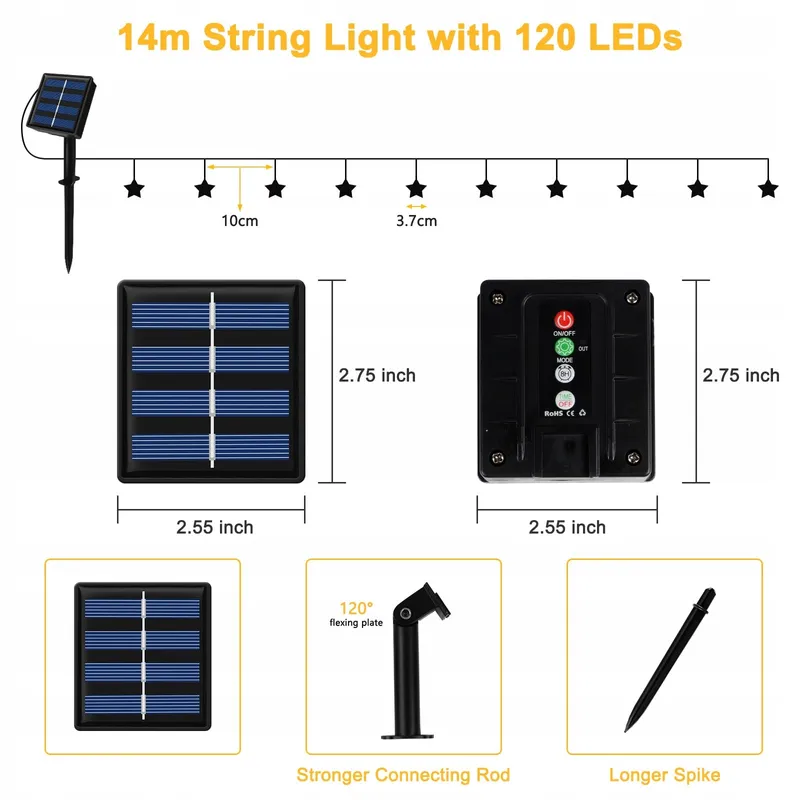 NINONLY Solar Lichtketting 14m 120 LED Sterren Buiten 8 Standen — foto 2