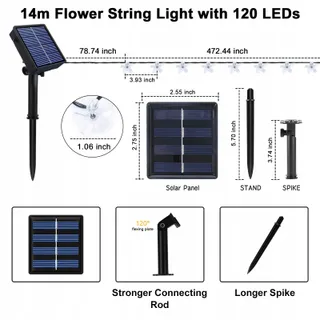 NINONLY Solar Lichtsnoer 14m 120 LED Bloemen Tuin Bruiloft — miniatuur 2