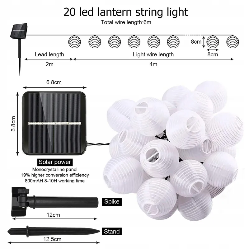 AUTING Solar LED Lampionnen Buiten 6M 20 LED 8 Modi — foto 3
