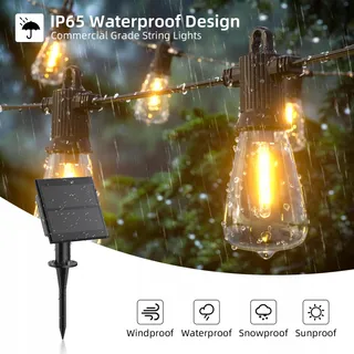 KAWAYA Solar LED Lichtsnoer 10M USB IP65 5 Modi 15+1 Lampen Warm Wit — miniatuur 2
