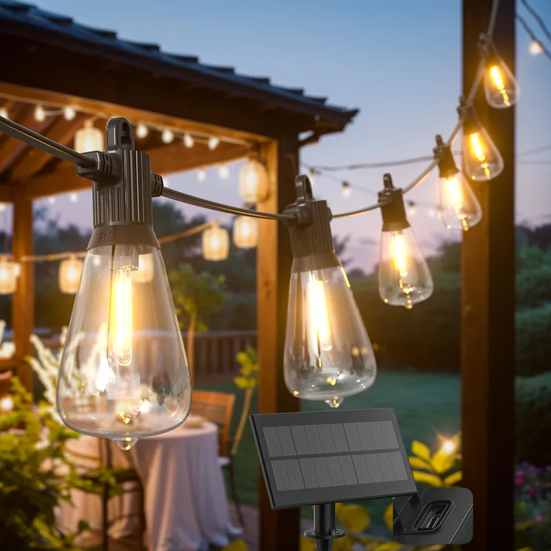 KAWAYA Solar LED Lichtsnoer 10M USB IP65 5 Modi 15+1 Lampen Warm Wit — foto 1