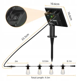 KAWAYA Solar LED Lichtsnoer 10M USB IP65 5 Modi 15+1 Lampen Warm Wit — miniatuur 6