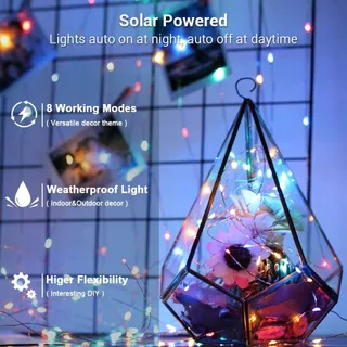 USEBER Set 2x14M 120 LED Solar Lichtsnoer Tuin Waterdicht — miniatuur 2