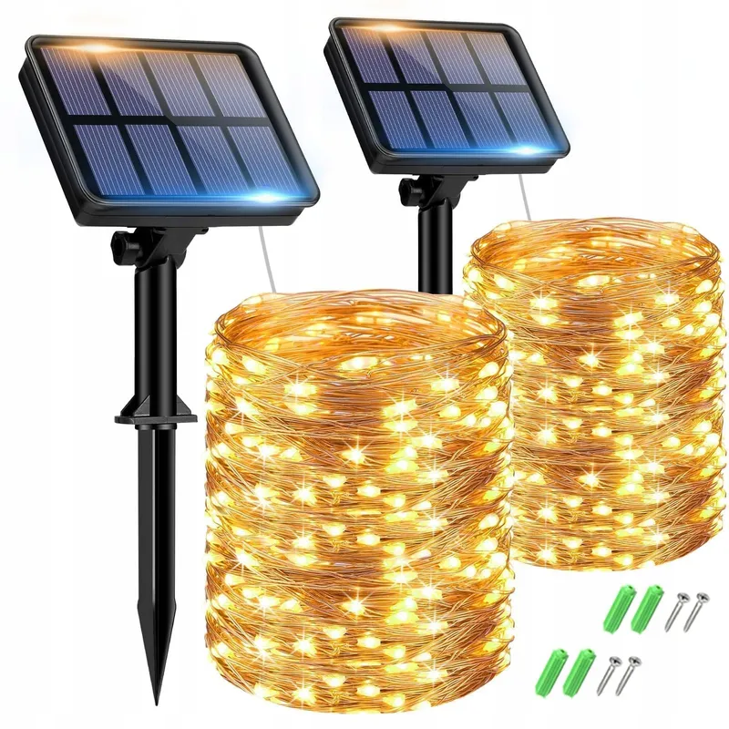 BTFARM Solar Lichtsnoer 2x15M 150 LED IP65 Waterdicht Warmwit — foto 1