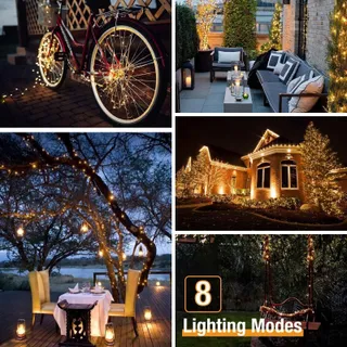 BTFARM Solar Lichtsnoer 2x15M 150 LED IP65 Waterdicht Warmwit — miniatuur 4
