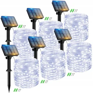 PEASUR 6x Solar Lichtsnoer 12M 120 LED IP65 Balkon Tuin — miniatuur 1
