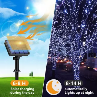 PEASUR 6x Solar Lichtsnoer 12M 120 LED IP65 Balkon Tuin — miniatuur 2