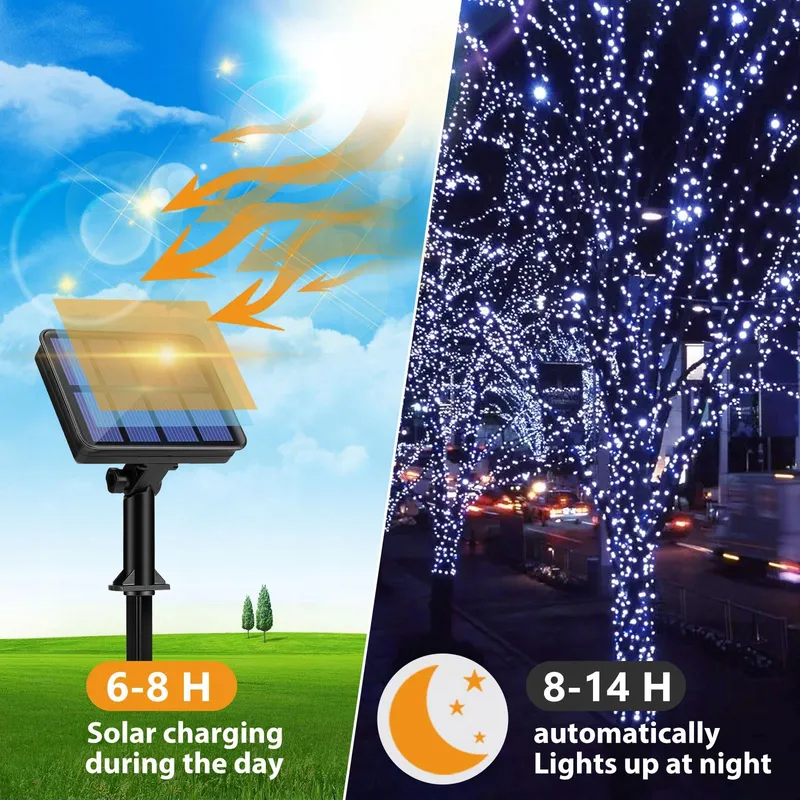 PEASUR 6x Solar Lichtsnoer 12M 120 LED IP65 Balkon Tuin — foto 2