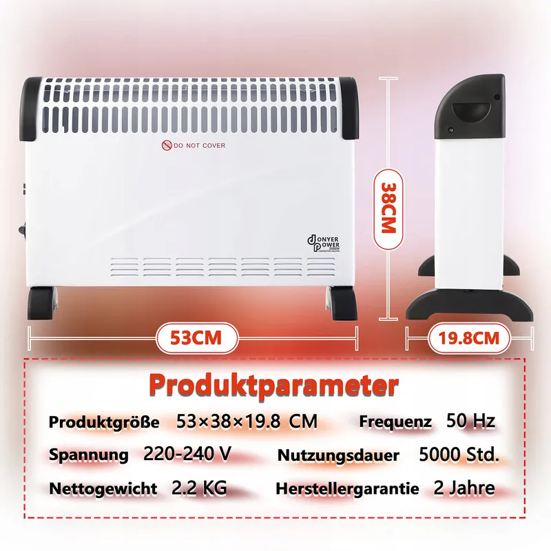 DONYER POWER Convector Kachel 2000W Regelbare Thermostaat V2 — foto 6