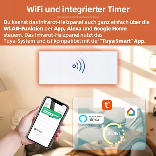 SHX Infrarood Verwarmingspaneel WiFi 700W Wandmontage Afstandsbediening — miniatuur 3