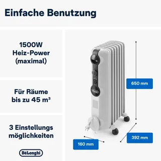 DE'LONGHI Oliegevulde Radiator Radia S TRRS0715 1500W Mobiel V2 — miniatuur 2