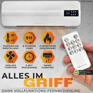 PROFICARE Elektrische Wandverwarming 60m² Afstandsbediening 1,5m Kabel — miniatuur 3