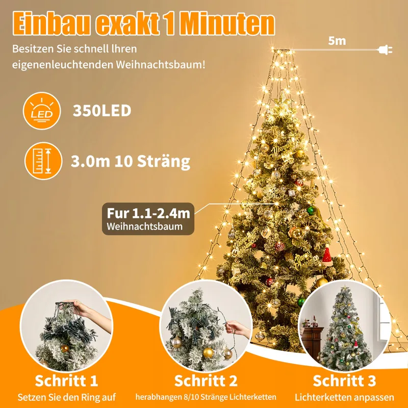 GRESONIC Kerstboomverlichting Waterdicht Clusterlichtsnoer 350 LED — foto 2