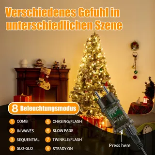GRESONIC Kerstboomverlichting Waterdicht Clusterlichtsnoer 350 LED — miniatuur 3