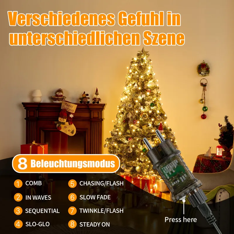 GRESONIC Kerstboomverlichting Waterdicht Clusterlichtsnoer 350 LED — foto 3