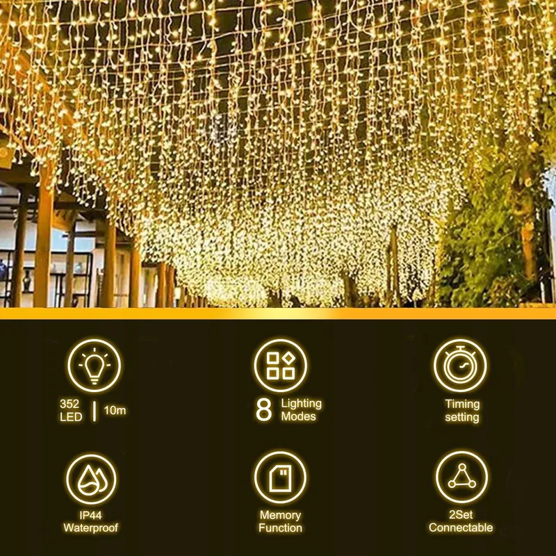 TARGETONE LED Lichtgordijn Warm Wit Buiten 10M 352 LED IP44 — foto 2