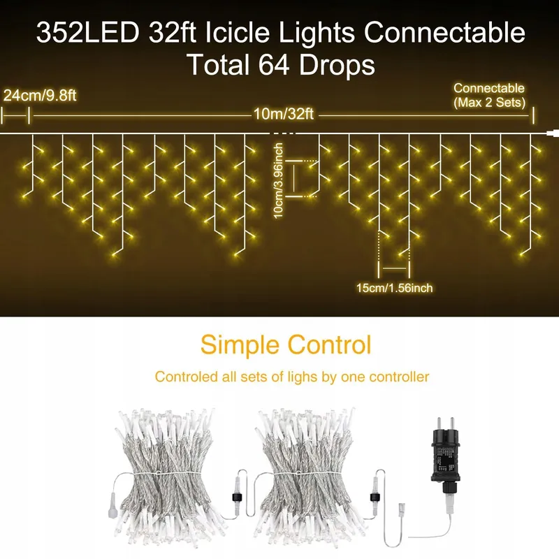 TARGETONE LED Lichtgordijn Warm Wit Buiten 10M 352 LED IP44 — foto 6