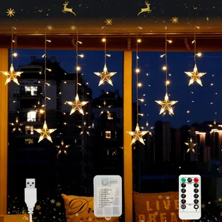 ALUUSY LED Lichtgordijn Sterren Kerst 3M 120 LED — miniatuur 1