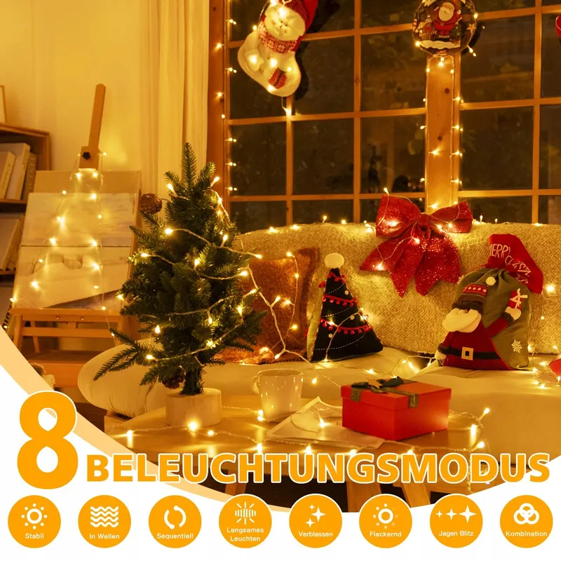 OLLNY Kerstverlichting Warmwit met Afstandsbediening 20M 200LED — foto 4