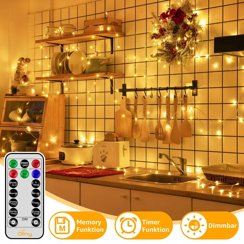 OLLNY Kerstverlichting Warmwit met Afstandsbediening 20M 200LED — foto 6