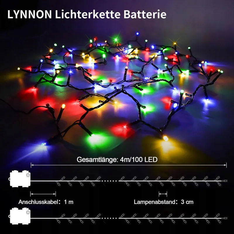 LYNNON LED Lichtketting Batterij Kleurrijk 2 Stuks 100 LED Buiten — foto 5