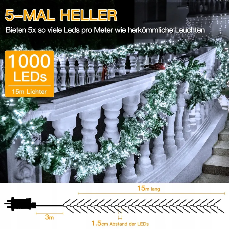 OLLNY Lichtsnoer Buiten Kerst IP44 1000 LED 15M — foto 4