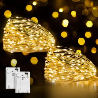 OLLNY Koperdraad Lichtsnoer Batterij Waterdicht 5M 50 LED 2 Stuks
