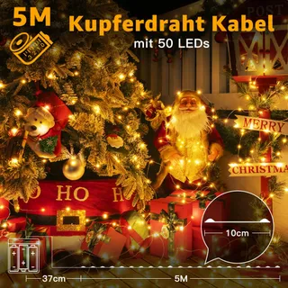 OLLNY Koperdraad Lichtsnoer Batterij Waterdicht 5M 50 LED 2 Stuks — miniatuur 2
