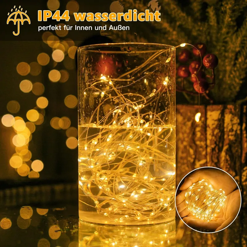 OLLNY Koperdraad Lichtsnoer Batterij Waterdicht 5M 50 LED 2 Stuks — foto 4
