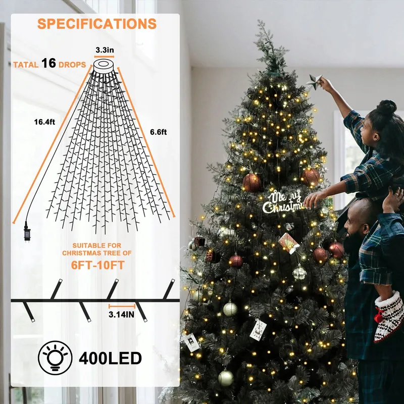 BOLWEO Kerstboom Lichtketting Warm Wit 2M 400 LED — foto 3