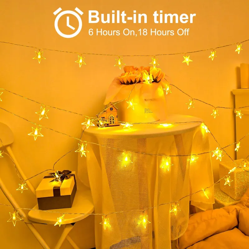 ISISYU Sterrenlichtketting Kerst Op Batterijen Waterdicht 40 LED 6M — foto 3