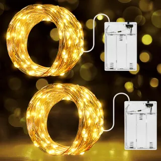 OLLNY LED Lichtketting Koperdraad 2 Stuks 10M 100 LED Kerst
