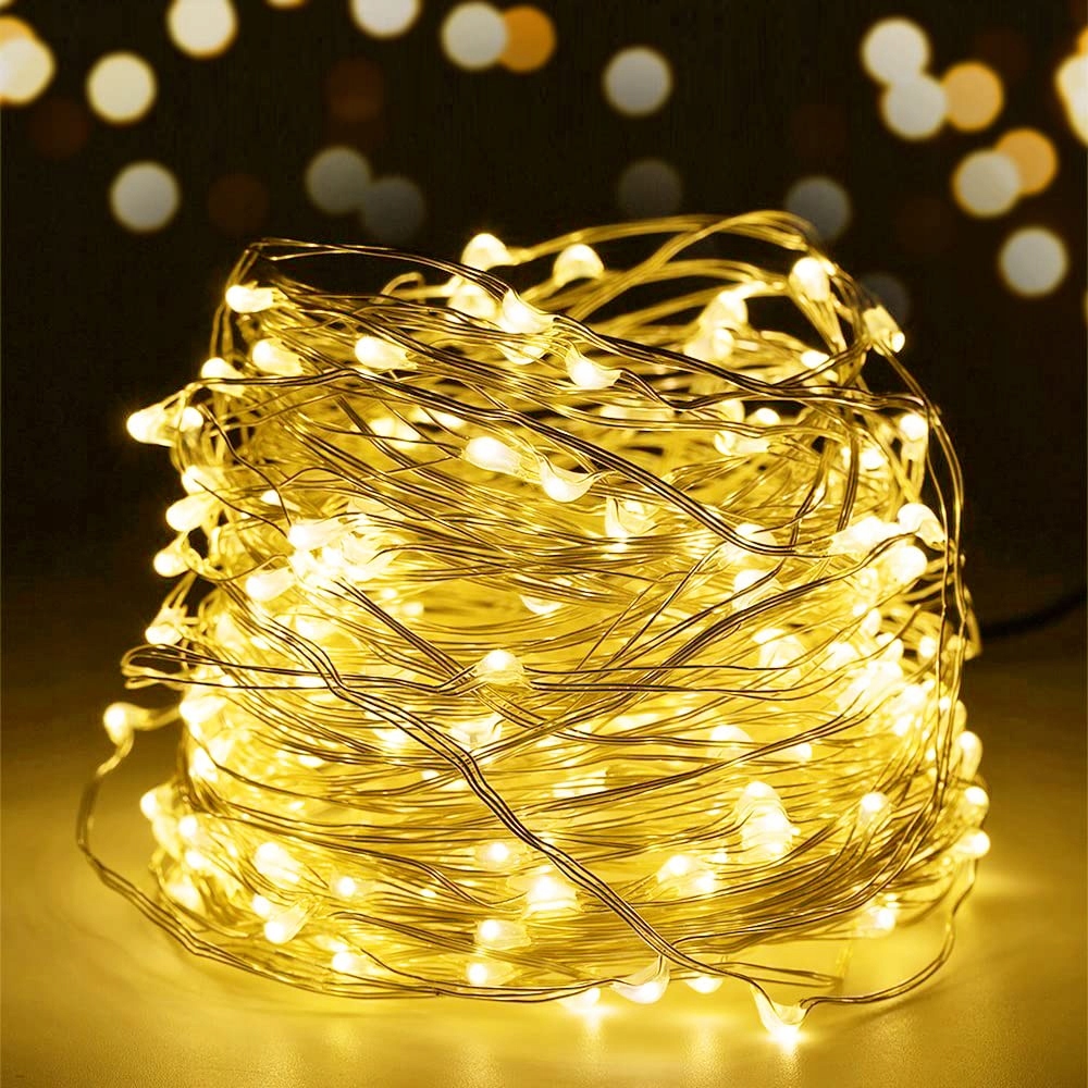 SALCAR Koperdraad Lichtsnoer Geel USB 100 LED 10M