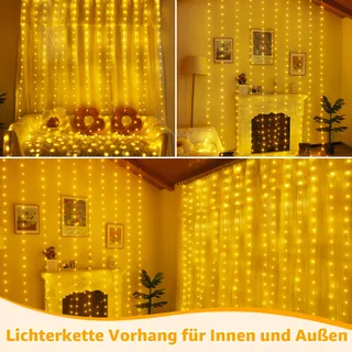 OLLNY Lichtgordijn Buiten 3x3m 300 LED 8 Modi Timer Dimbaar — miniatuur 6