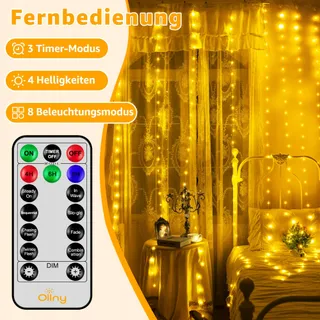 OLLNY Lichtgordijn Buiten 3x3m 300 LED 8 Modi Timer Dimbaar — miniatuur 5