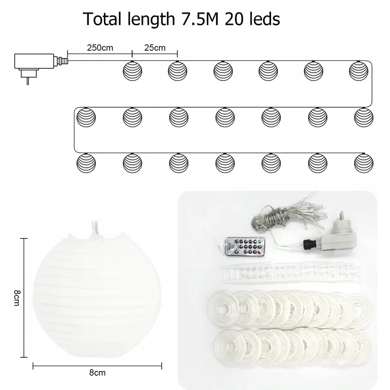 BIGZOM LED Lampionnen Lichtsnoer Waterdicht 5M 20LED — foto 4