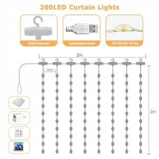 A.BIGWHALE Lichtgordijn Decoratief 2x2m 200LED — miniatuur 3