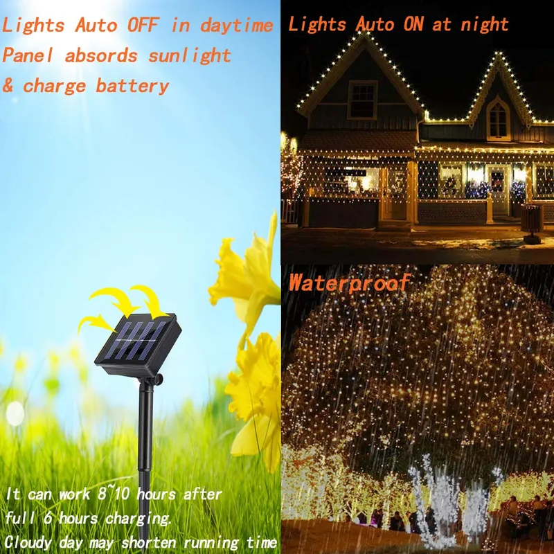 TIYUPA Solar Lichtnet 3x2m 200 LED 8 Modi Weerbestendig — foto 4