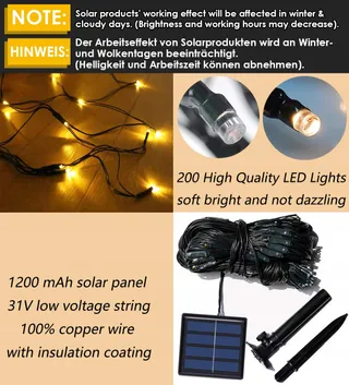 TIYUPA Solar Lichtnet 3x2m 200 LED 8 Modi Weerbestendig — miniatuur 2