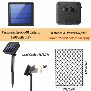 TIYUPA Solar Lichtnet 3x2m 200 LED 8 Modi Weerbestendig — miniatuur 6