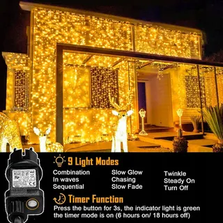 JOYCOME Lichtgordijn Decoratief Waterdicht 3x3m 300LED — miniatuur 6