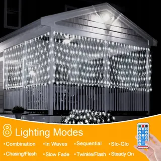 WOSKJXAS Solar LED Lichtnet Buiten 192 LED 2x3M — miniatuur 4