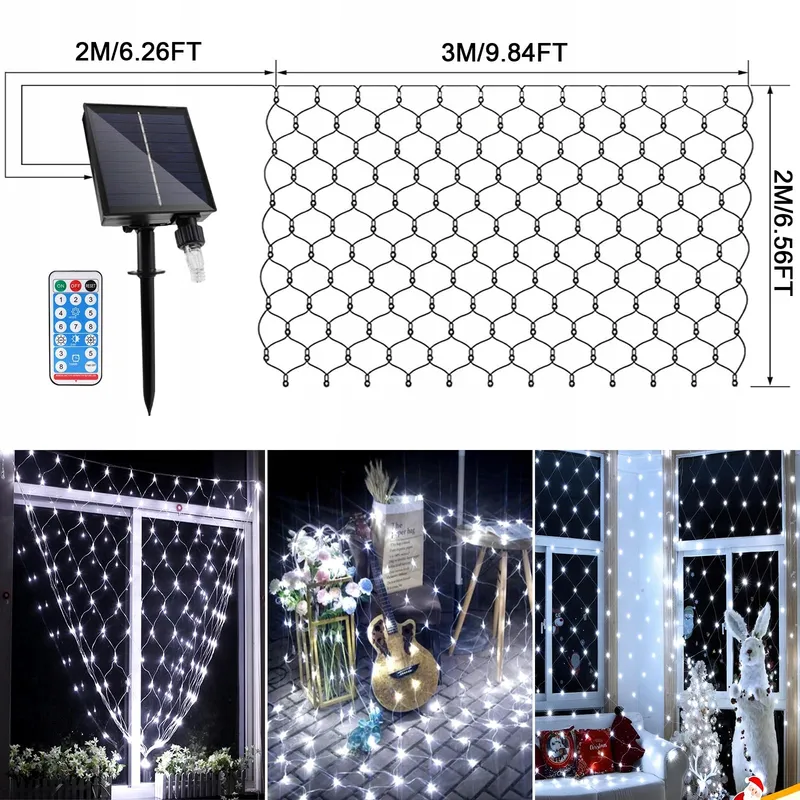 WOSKJXAS Solar LED Lichtnet Buiten 192 LED 2x3M — foto 6