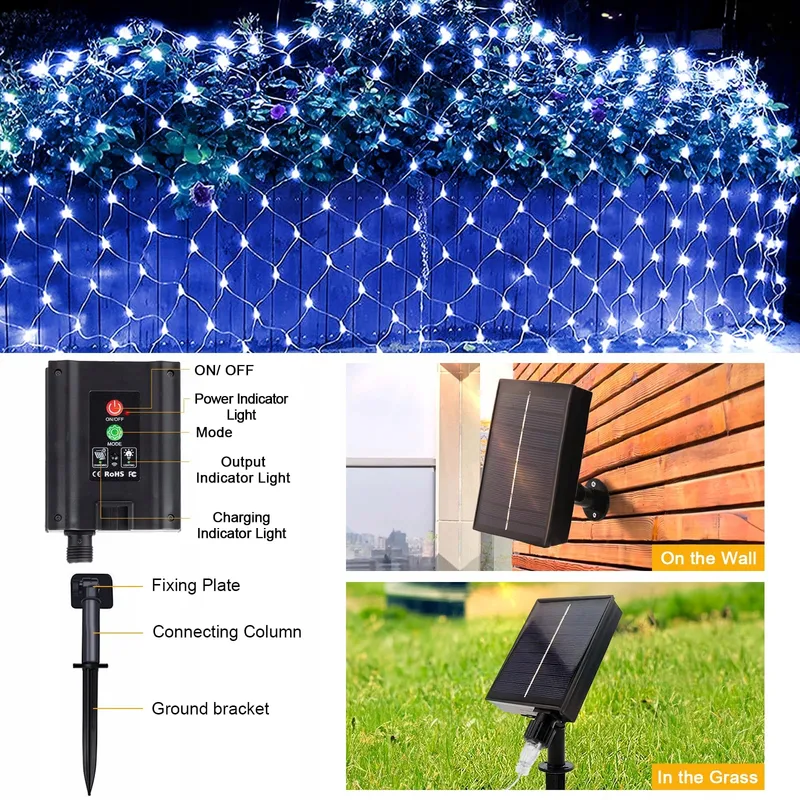 GHONLZIN Solar Verlichtingsnet Waterdicht met Afstandsbediening 1,5x1,5m — foto 6