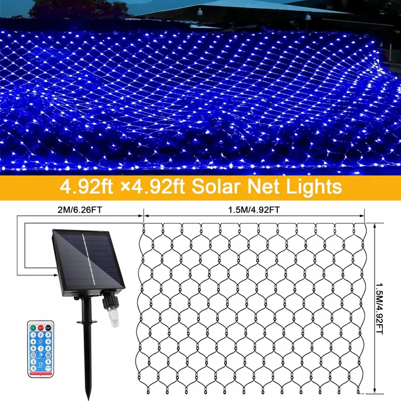 GHONLZIN Solar Verlichtingsnet Waterdicht met Afstandsbediening 1,5x1,5m — foto 2
