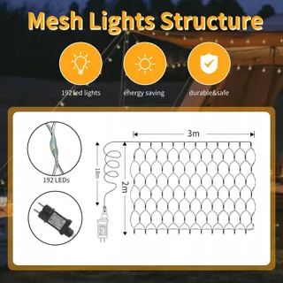 GRESOMIC Lichtgordijn Net Binnen Buiten 2x3M 192 LED 8 Modi — miniatuur 2